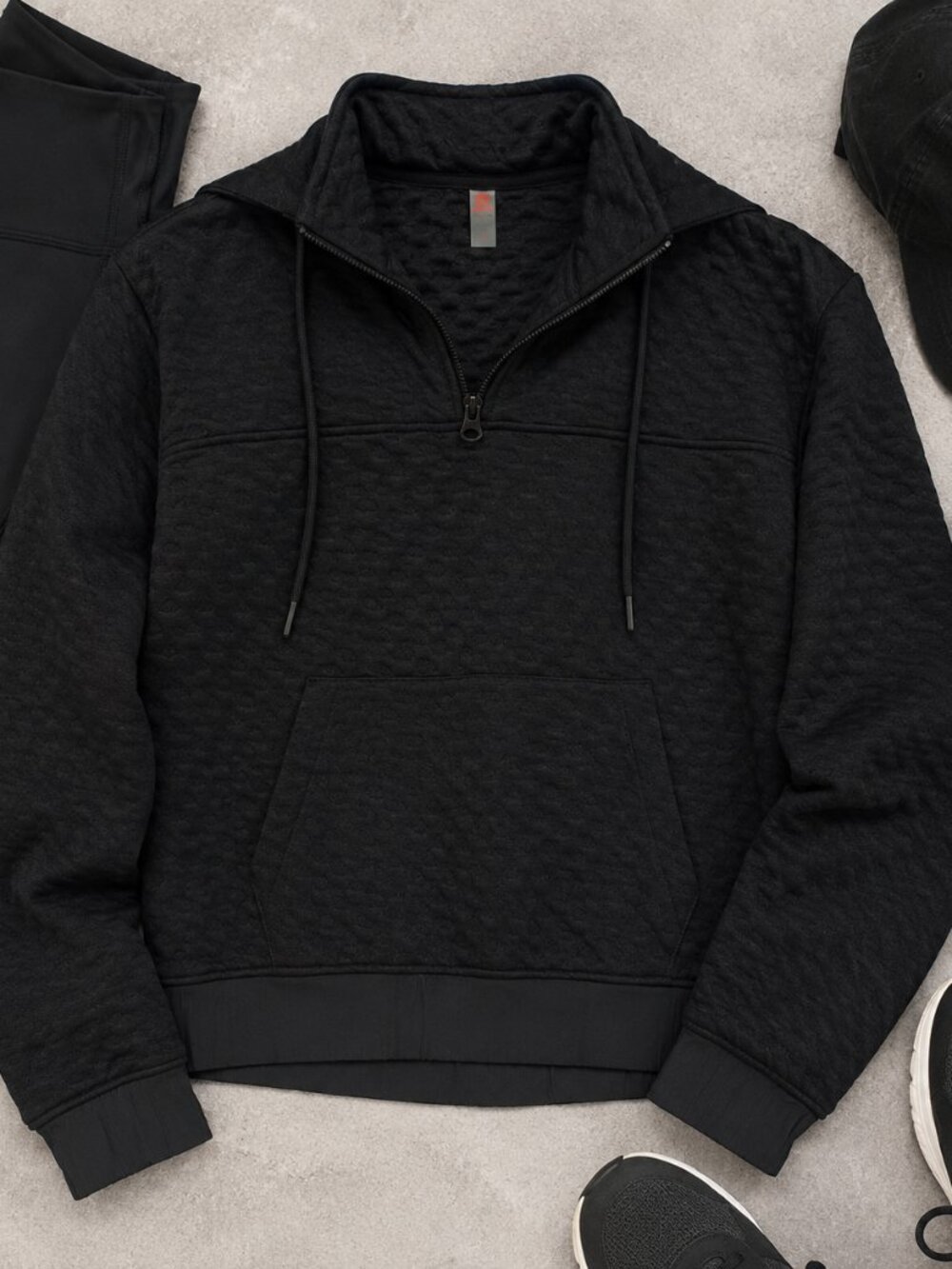 Mono B Black Textured Half Zip Hoodie Small Pullover Athleisure Kangaroo Pocket